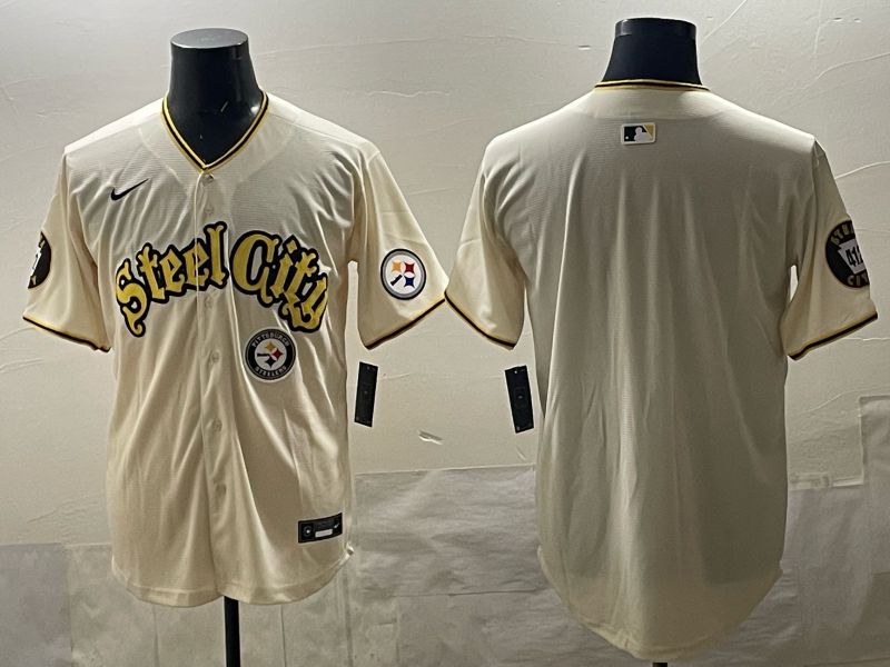 Men 2025 Nike Pittsburgh Steelers Blank Cream Limited NFL Jersey style 03